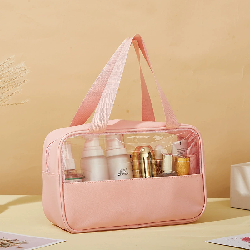 Capacious waterproof cosmetic bag PVC, polyurethane handheld storage bag for traveling