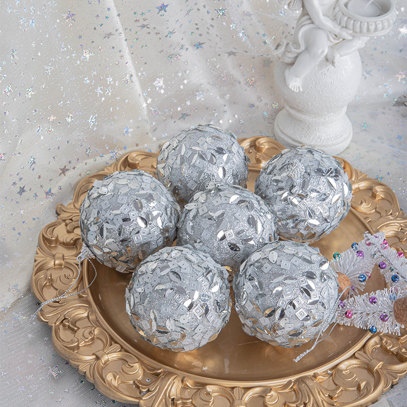 En stock 8cm6/PCS lentejuelas espuma Navidad bola colgante decoración ventana centro comercial colgante techo Navidad decorativa bola de color
