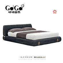 别墅轻奢意式轻奢真皮床实木床现代简约主卧双人床1.8米皮艺大床