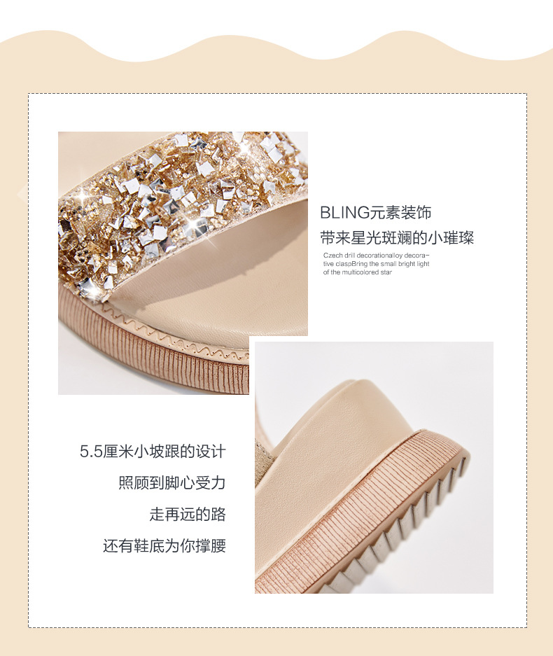Giày sandal đế xuồng nữ đính đá thời trang — M298 màu đen chi tiết 6