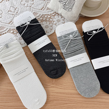 秋季新款袜子批发宝宝小腿袜韩系女童中筒袜细条棉袜蝴蝶结公主袜