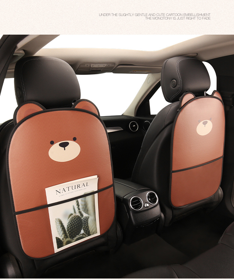 Female Cute Cartoon Car Seat Back Anti-Kick Pad Car Seat Rear Anti-Fouling Pad with Storage Belt Cross-Border Car Products