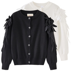 2024 Spring and Autumn Wings Girls Knitted Cardigan Cotton Internet Celebrity Fashionable Children's Sweater Cardigan Jacket One Piece Dropshipping