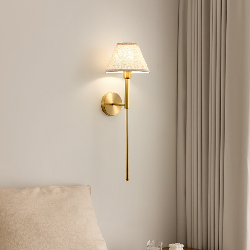 Cross-Border High-End American All-Copper Living Room Wall Lamp Retro Simple Bedroom Bedside Project Hotel American Fabric Wall Lamp Cross-Border High-End American All-Copper Living Room Wall Lamp Retro Simple Bedroom Bedside Project Hotel American Fabric Wall Lamp