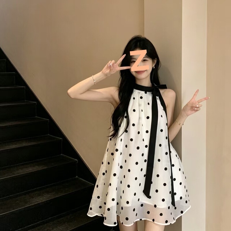 Petite Polka Dot Chic Dress Spring 2026 New Loose Halter Neck A-line Short Dress Women's Fashion Chic Trendy Petite Polka Dot Chic Dress Spring 2026 New Loose Halter Neck A-line Short Dress Women's Fashion Chic Trendy