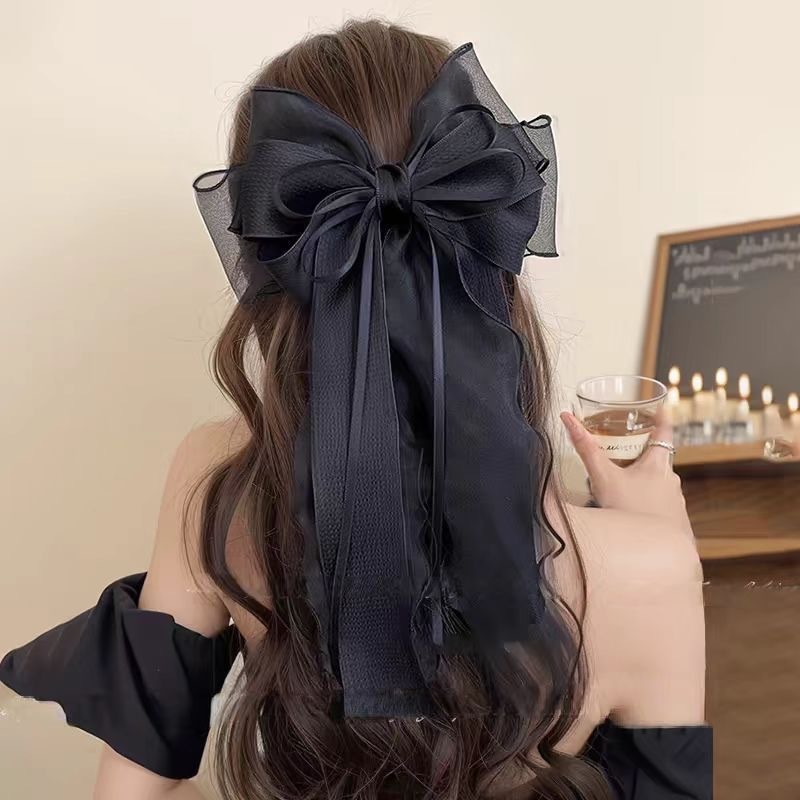 特大ジャスミンホワイトメッシュリボンヘアピン女性の後頭部用 2025 新作春夏ハイエンドヘアアクセサリー女性用|undefined