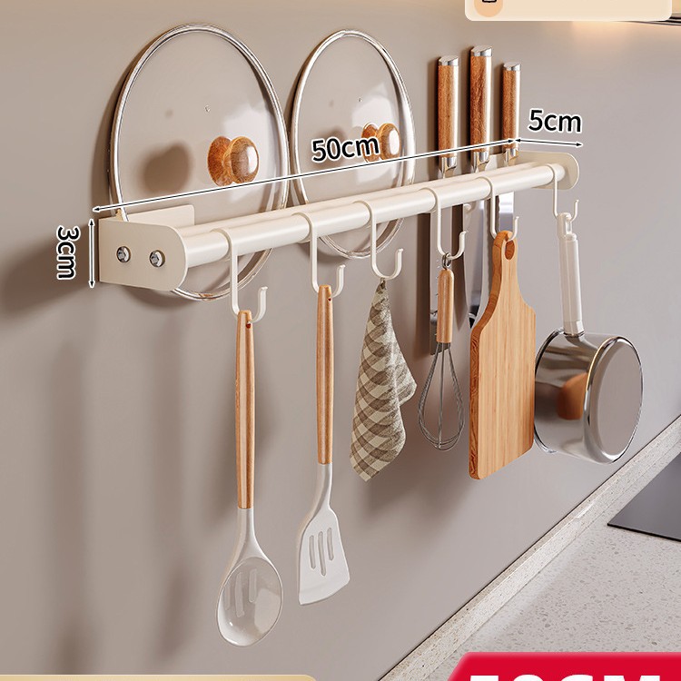 Marco de gancho de cocina blanco, poste de gancho sin perforación, soporte de cuchara de espátula de pared de cocina, estante de almacenamiento de gancho de fila