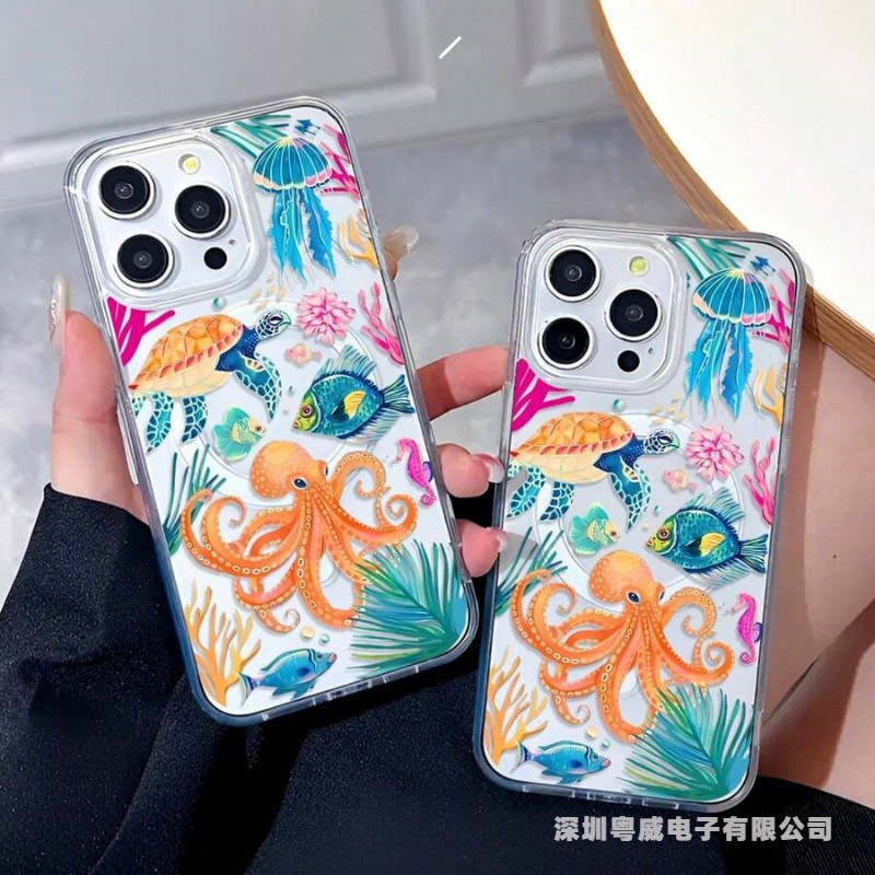 三星章鱼海龟适用苹果17promax手机壳16磁吸15海洋14跨境13欧美12