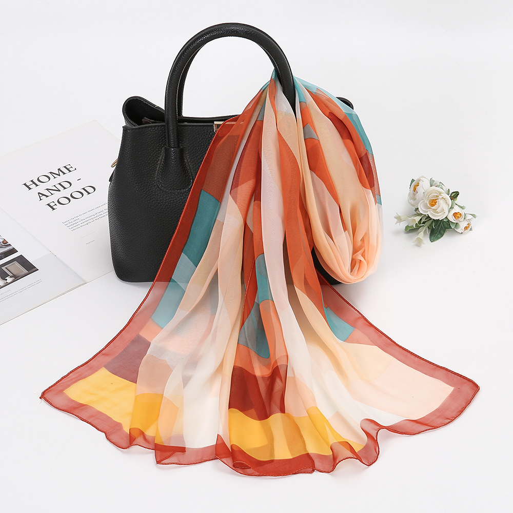 Women's Lady Color Block Qiao Qi Silk Scarves display picture 6