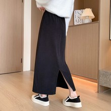 2025秋冬新款半身裙加绒加厚高腰显瘦灯芯绒黑色款开叉半裙A9027