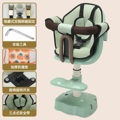 car child seat front: Electric car child seat - green-360-degree-rotation-double-rope-tightener-anti-collision-pad-green-seat-cushion