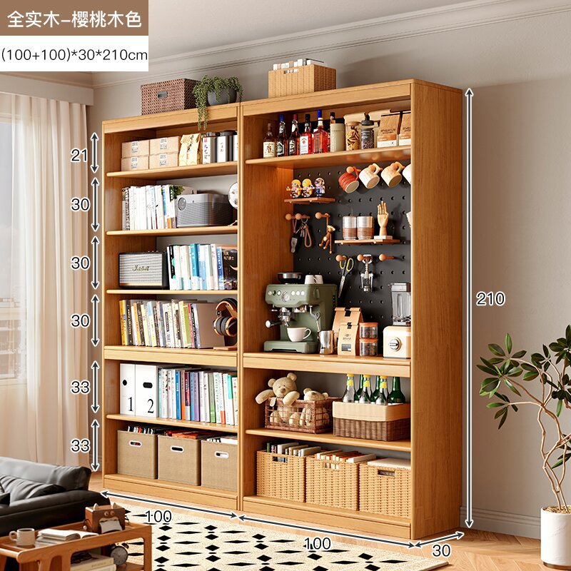 Estantes de madera sólida estantería de almacenamiento de piso para sala de estar integrado toda la pared armario de almacenamiento armario casero de color nuez