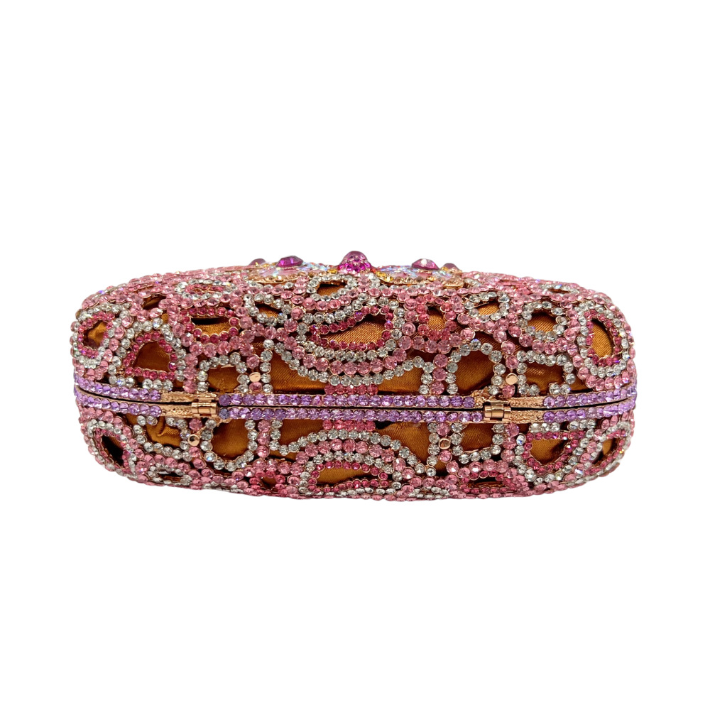 Túi clutch nữ cầm tay đính pha lê hình bướm thủ công dự tiệc — Màu hồng vàng kim, Màu tím hồng, Màu hồng, Màu bạc chi tiết 2