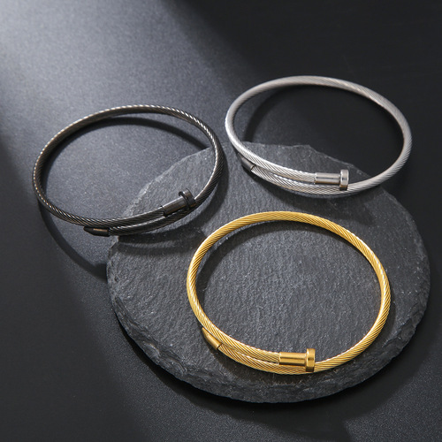 Stainless steel wire rope bracelet European and American nail spiral adjustable open bracelet Titanium steel nail bracelet bracelet