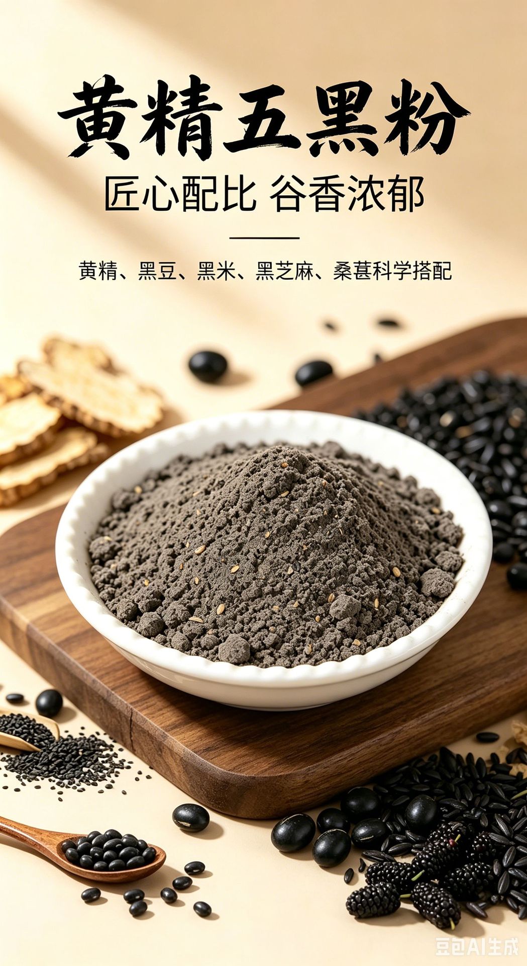 Huang Jing Di Huang Five Black Powder 175g Meal Replacement Mix with Black Sesame Mulberry Rehmannia Polygonatum specifications