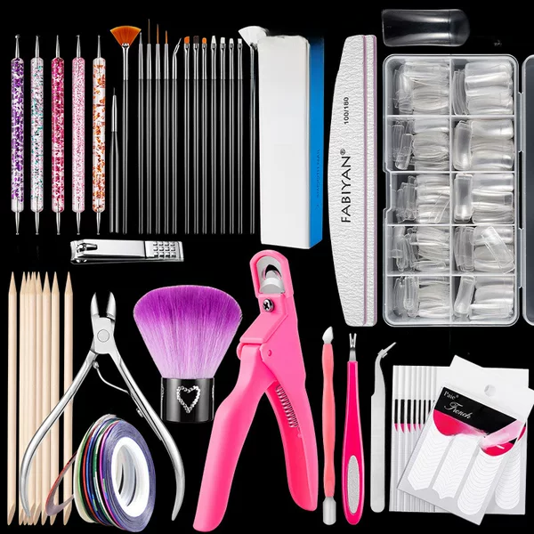 Nail Art Brush French Nail Art Pieces suit Cutters Point Drill Stickers Gold and Silver Line Dead Leather Cutters Polished Nail Art Supplies