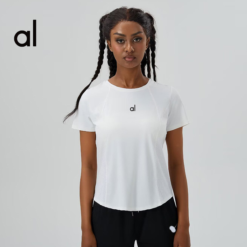 Alo Yoga Short Sleeve Women's Round Neck Slim Yoga Sports T-Shirt Slim Quick-Drying Running Fitness Cover-Up Casual