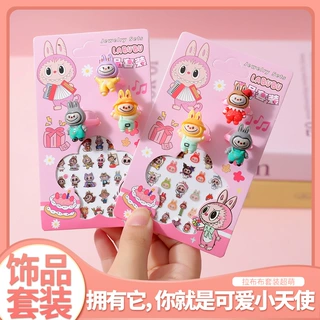 新款卡通三丽鸥指甲贴纸戒指套装饰品美甲贴纸可爱女孩指甲片贴画