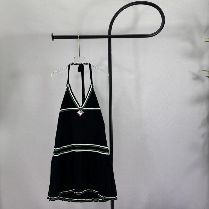 Casa Halter Neck V-Neck Backless Dress with Contrasting Color Stripes in College Style Women's Fashion Cross-Border European and American Style Casa Halter Neck V-Neck Backless Dress with Contrasting Color Stripes in College Style Women's Fashion Cross-Border European and American Style