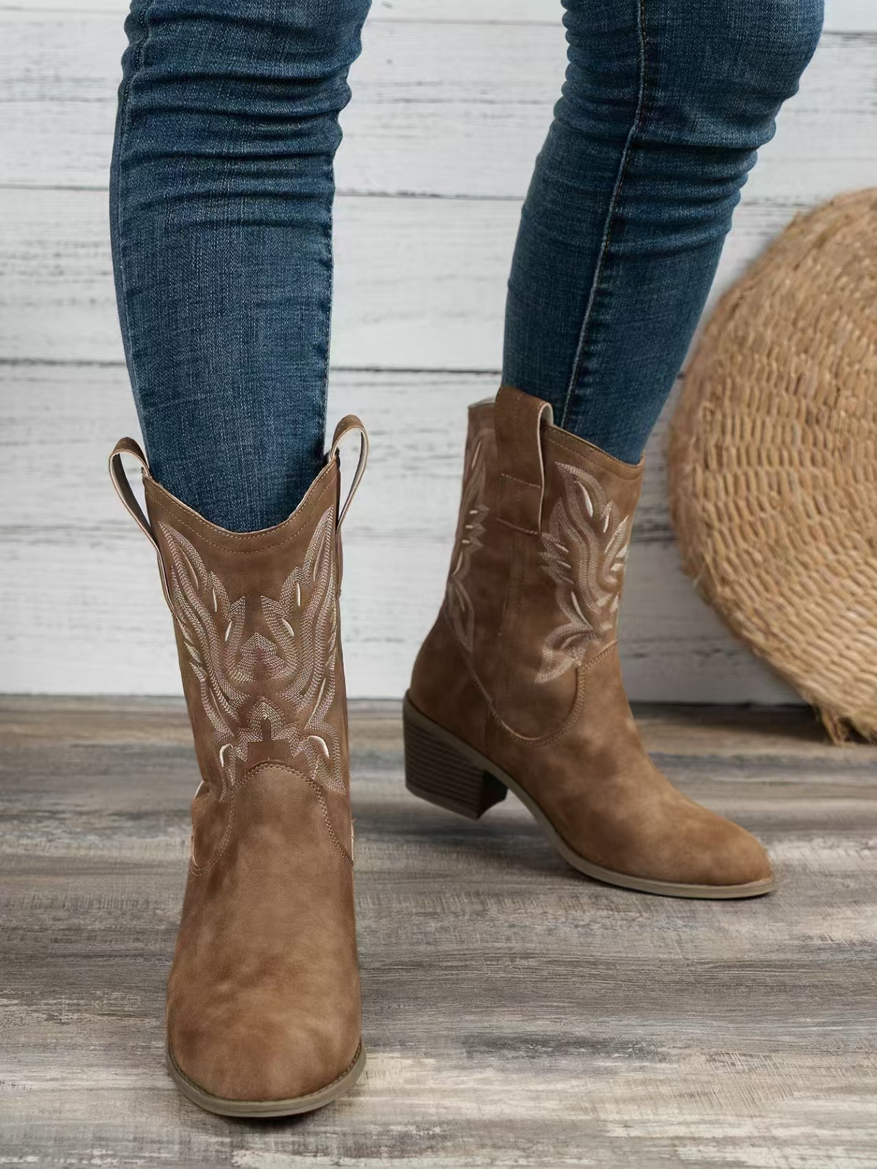 Women's Ankle Boots Round Toe V-cut Block Heel Autumn Winter_voghion.com