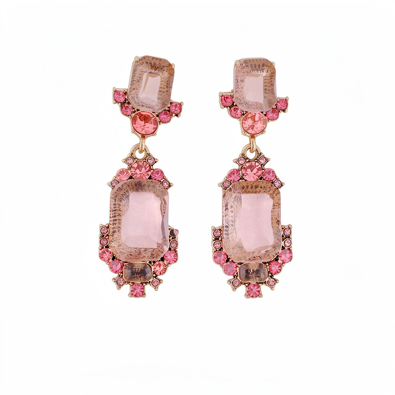 Collar cuadrado de color rosa con diamantes geométricos irregulares, lujo ligero, nicho, cadena de clavícula, conjunto de joyas de alta calidad.