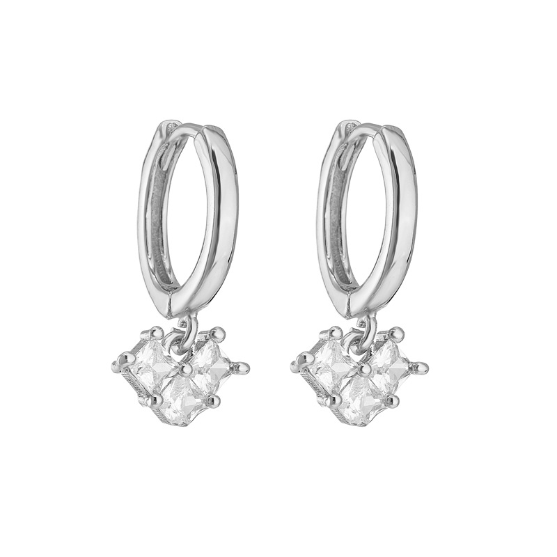 fashion copper 18K Gold Plated Micro Inlaid Square Zircon Heart Shape pendant Earrings