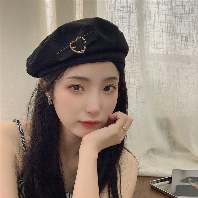 Snapped By Love ~ Black Sweet Metal Beret For Women, Summer Breathable Retro Elegant Temperament Painter Hat Trend_voghion.com