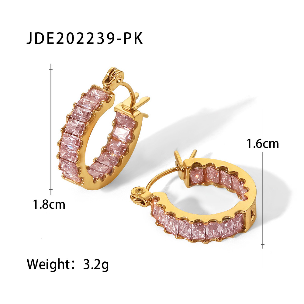 Luxueux Rond Placage Acier Inoxydable Zircon Plaqué Or Des Boucles D'oreilles display picture 6