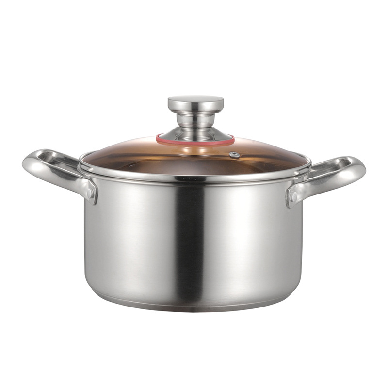 Olla de Sopa de Acero Inoxidable al por Mayor, Olla para Fideos Instantáneos con Doble Asa, Olla para Comida de Bebé, Olla de Gran Capacidad para el Hogar, Olla para Leche Gruesa para Regalo