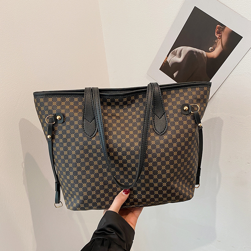 Bolso retro Tote 2024 nuevo bolso impreso bolso de mamá de gran capacidad bolso de hombro con costuras de color en contraste bolso de mujer