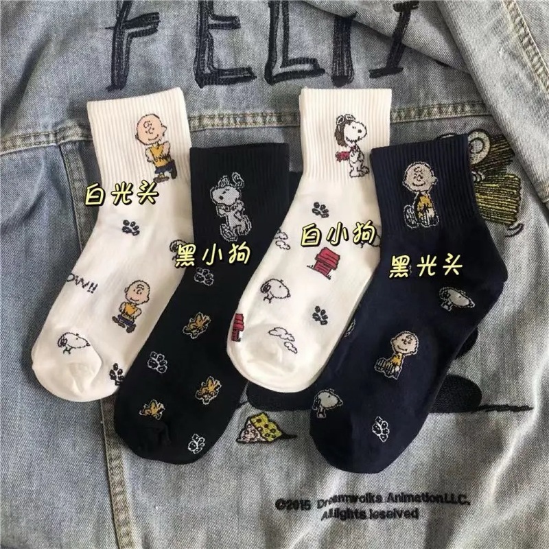 男情侣百搭网红运动袜子ins袜袜子女中筒袜子潮流卡通史努比袜子|undefined