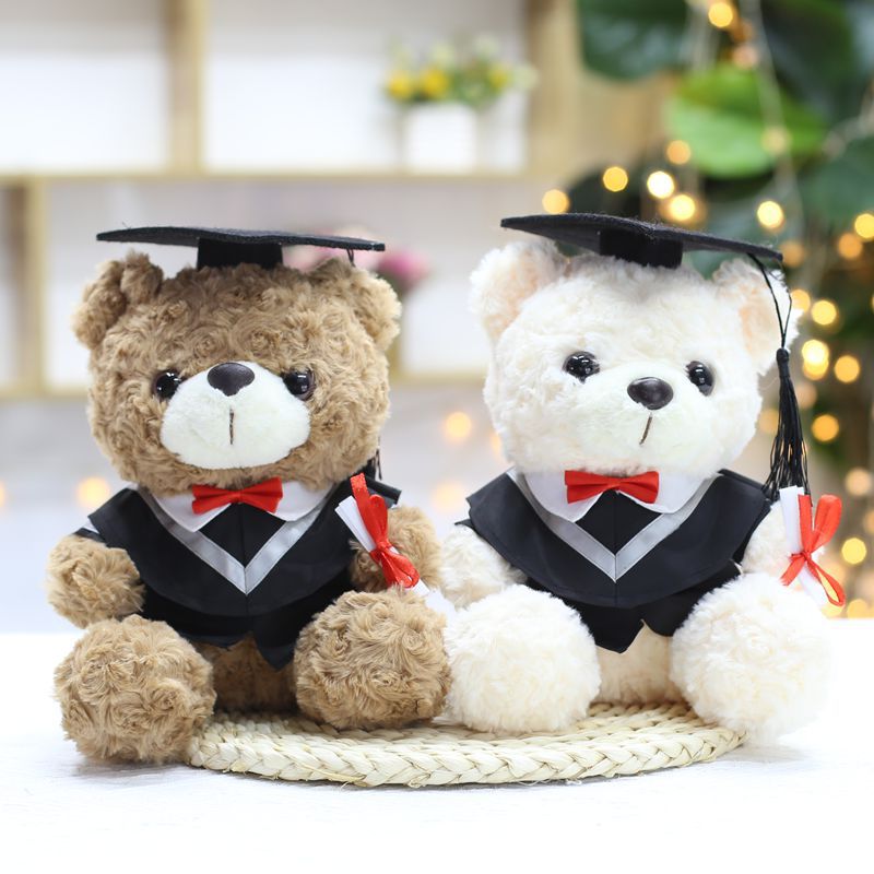 Venta al por mayor de uniformes de licenciatura, maestría, oso de doctorado, juguete de peluche, muñeca de oso graduado, muñeca de trapo impresa, regalo de graduación