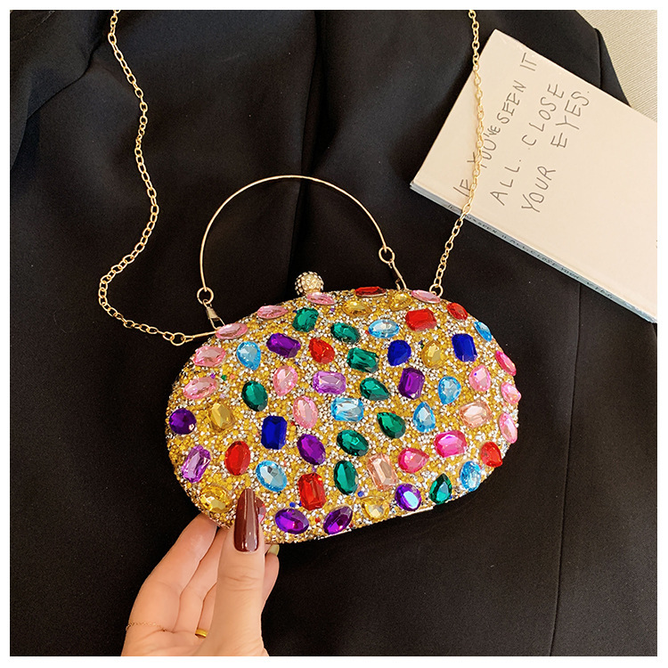 Nueva bolsa de cena de lujo ligera con diamantes, bolsa de moda para banquetes de bodas, bolsa de acrílico con diamantes completos
