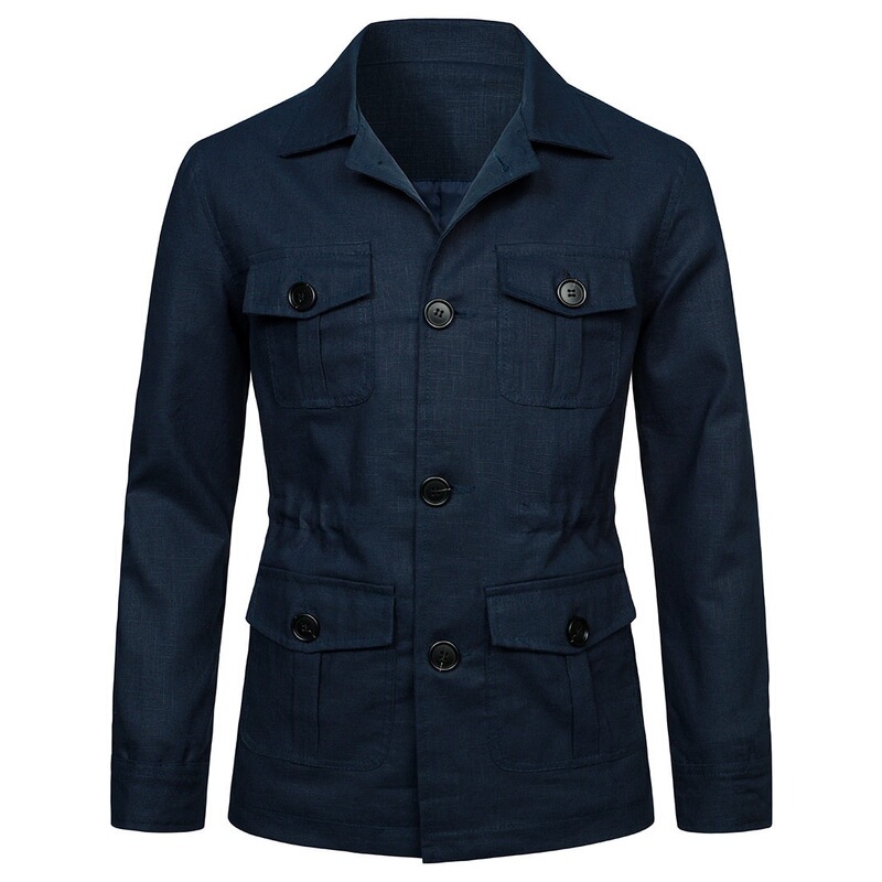 2026 Spring New Style Turn-Down Collar Multi-Pocket Workwear Jacket Men's Casual Linen Quirky Coat Yj201 2026 Spring New Style Turn-Down Collar Multi-Pocket Workwear Jacket Men's Casual Linen Quirky Coat Yj201