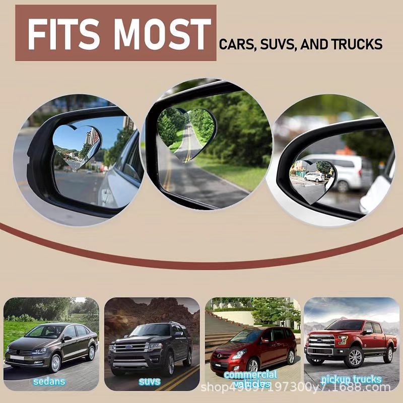 Cross-Border Exclusive Car Rearview Mirror Heart-Shaped Edgeless Small Round Mirror Reversing High-Definition Love Large Field of View Blind Spot Auxiliary Mirror