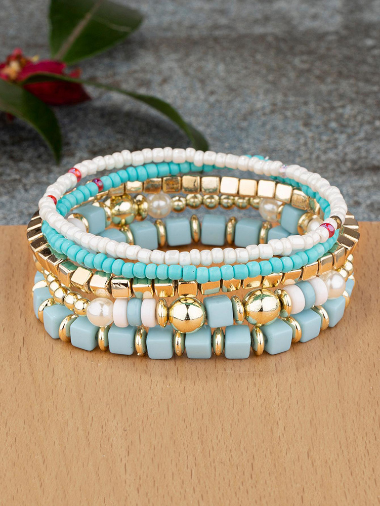20g Weight Acrylic Pendant Material Bracelets Classification Alloy Chain Material 1 Set Quantity Holiday, Daily, Street Occasion Alloy Material Geometric Pattern Unisex Gender Beaded, Plating Design Retro Style Retro Geometric Alloy Beaded Bracelets Wholesale 16