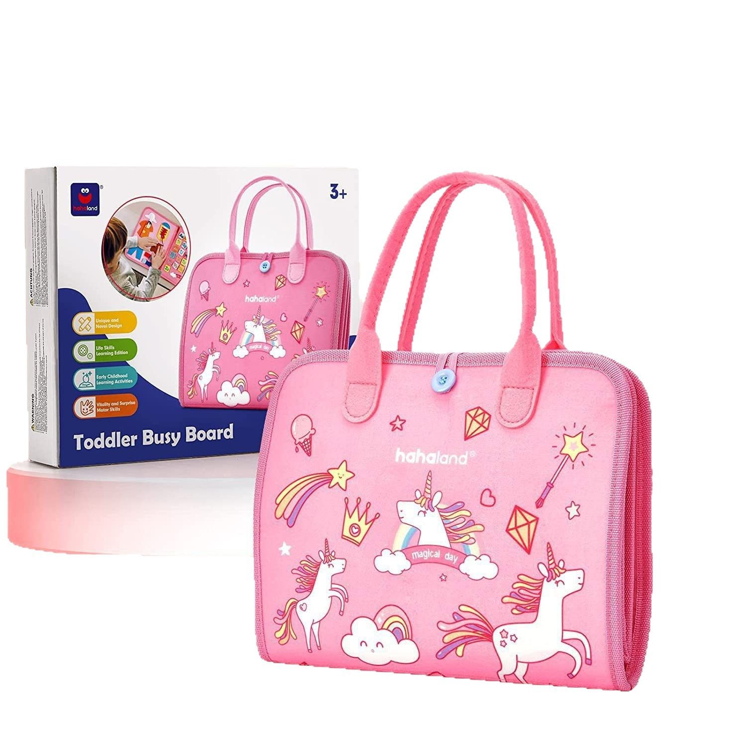 Inventario de fieltro de educación temprana tabla de aprendizaje 3D tranquilo libro puzzle DIY rosa cinco páginas unicornio ocupado edición al por mayor