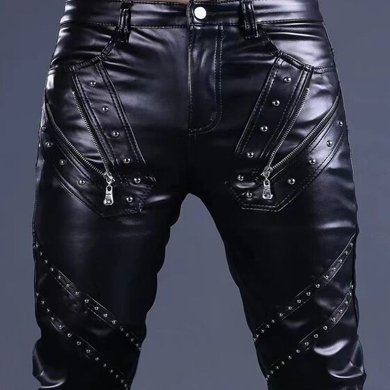 Men's Leather Pants Korean Slim-fit Leggings Riding Men's Motorcycle Performance Trendy Pants Factory Outlet