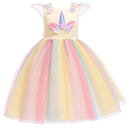 New Halloween Children's Clothing Christmas Girl Princess Dress Rainbow Netting Unicorn Dress Flower Girl Dress 