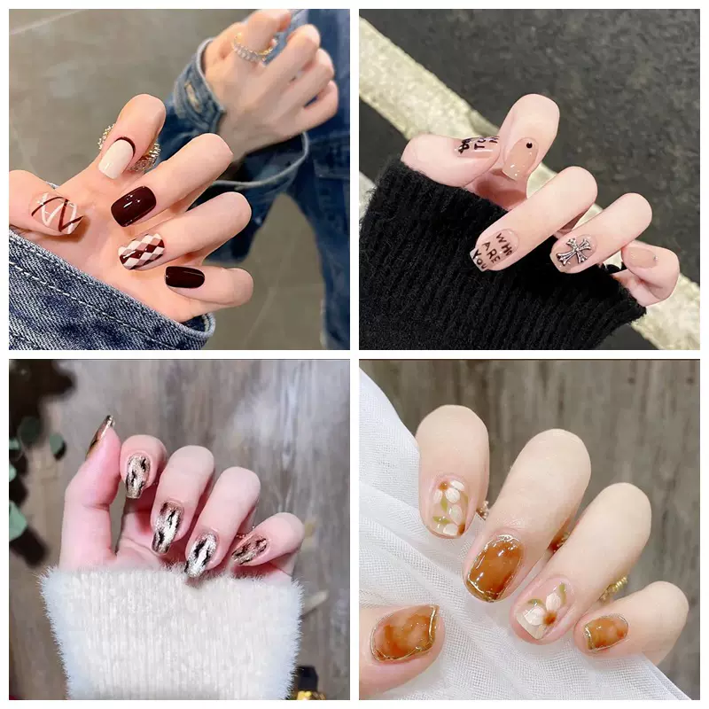 穿戴甲QC简约日常清新气质美甲可拆卸假指甲贴片学生显白24片代发