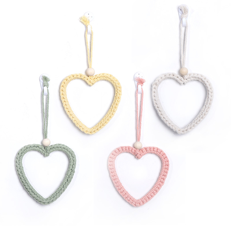 Colgante de corazón de color macarón tejido a mano cuerda de algodón amor bolsas de automóviles creativas para el hogar pequeños colgantes frescos