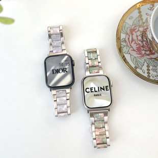 Suitable for Applewatch Metal Strap Spliced ​​Resin Three-Bead Iwatchs8/9 Small Waist Thin Model Se/5/6