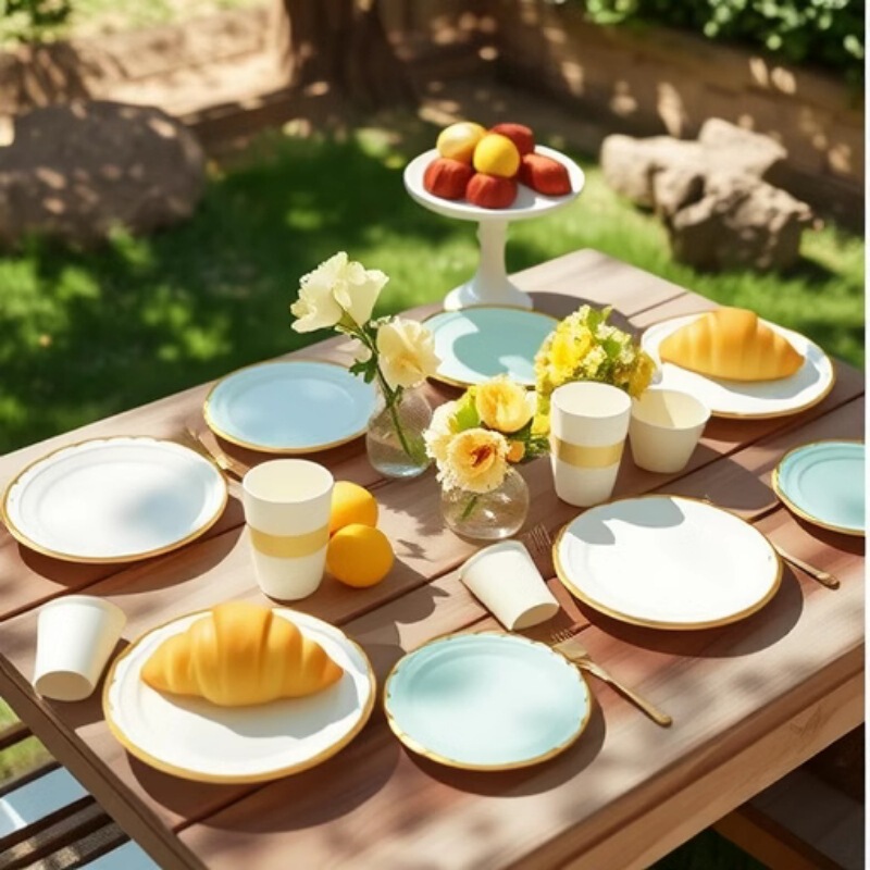 Cross-Border Birthday Party Disposable Picnic Plates 79inch Macaron Gold Foil Paper Plates Paper Cups Tableware Eco-Friendly Cross-Border Birthday Party Disposable Picnic Plates 79inch Macaron Gold Foil Paper Plates Paper Cups Tableware Eco-Friendly
