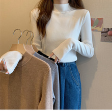秋冬大码女装简约百搭显瘦半高领打底纯色毛衣针织衫上衣6013#