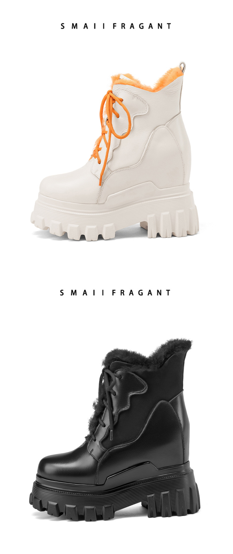 Boot nữ cổ cao ôm bắp chân đế dày lót nhung ấm áp — Màu đen lót nhung chi tiết 6