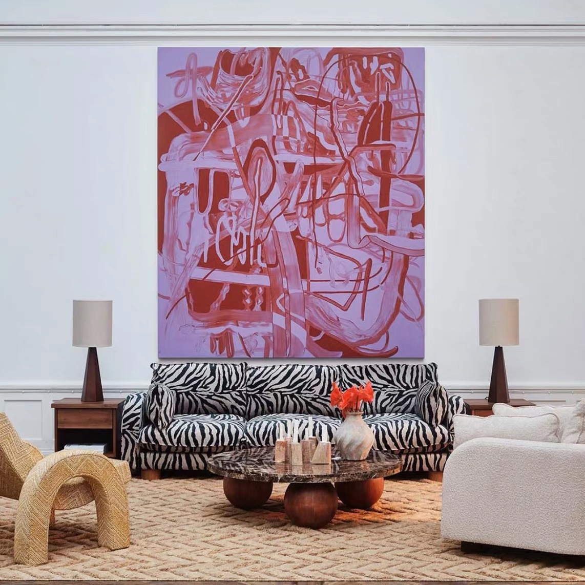 Nordic Zebra Pattern Fabric Sofa Living Room Single, Double and Three Combination Mid-Century Style Creative Fashion Designer Reception Chair