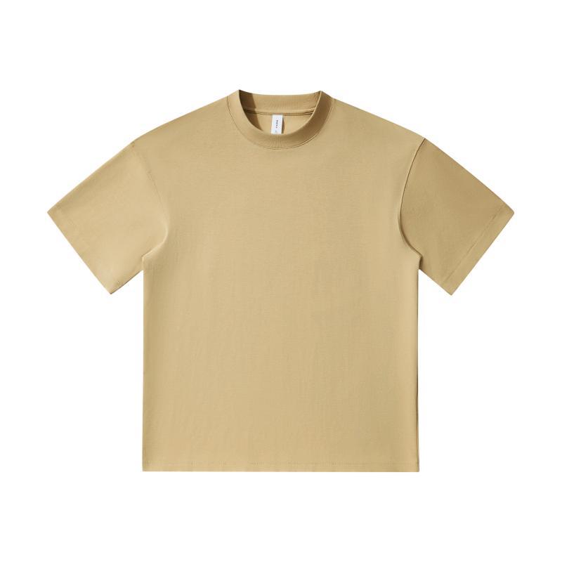 Marca de primavera y verano pesada 240G algodón de hielo de color sólido cuello redondo de manga corta para hombres coreanos simples diarios versátiles camiseta de media manga