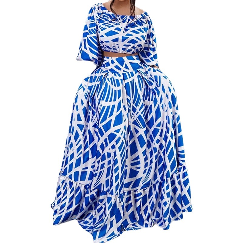 Conjunto de moda transfronterizo de primavera 2027 para mujer, elegante y con estilo, falda estampada de talla grande, ideal para Amazon.