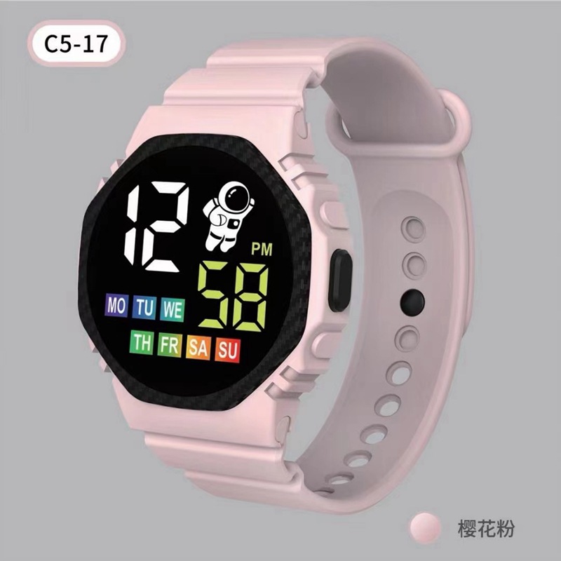 En stock nuevo C5-17 astronauta con semana ins Wind Net rojo de dibujos animados niños deportes LED reloj electrónico