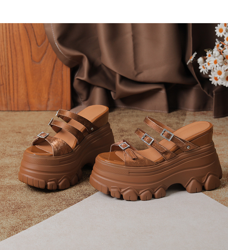 Sandal cao gót nữ đế xuồng 12cm da bò nguyên chất quai ngang — Màu đen, Màu trắng be, Màu hạnh nhân đậm chi tiết 27